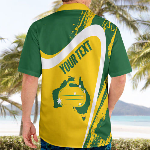 Australia Curling Personalised Hawaiian Shirt Aussie Map Grunge Curve Style