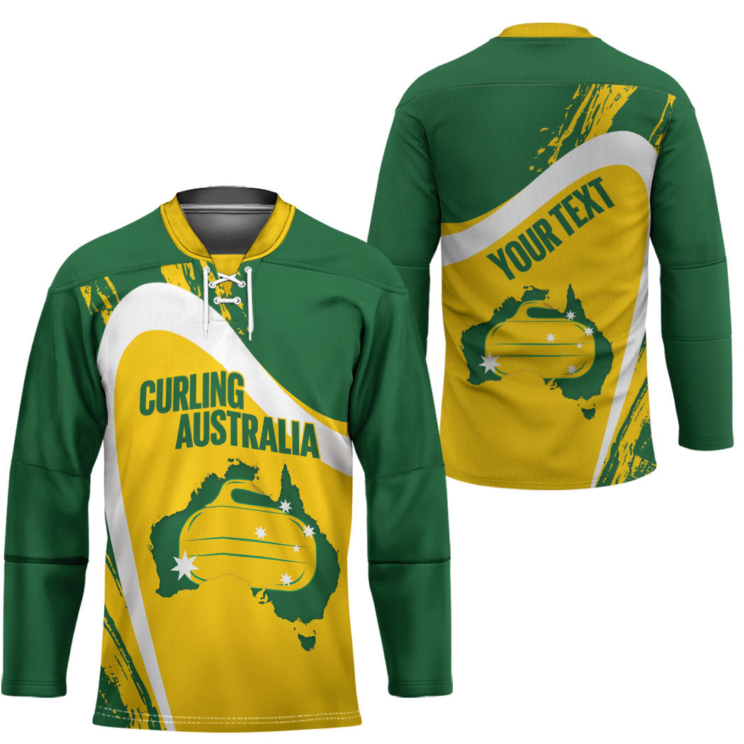 Australia Curling Personalised Hockey Jersey Aussie Map Grunge Curve Style