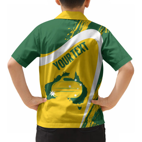 Australia Curling Personalised Kid Hawaiian Shirt Aussie Map Grunge Curve Style