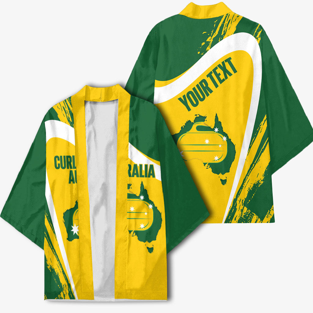 Australia Curling Personalised Kimono Aussie Map Grunge Curve Style