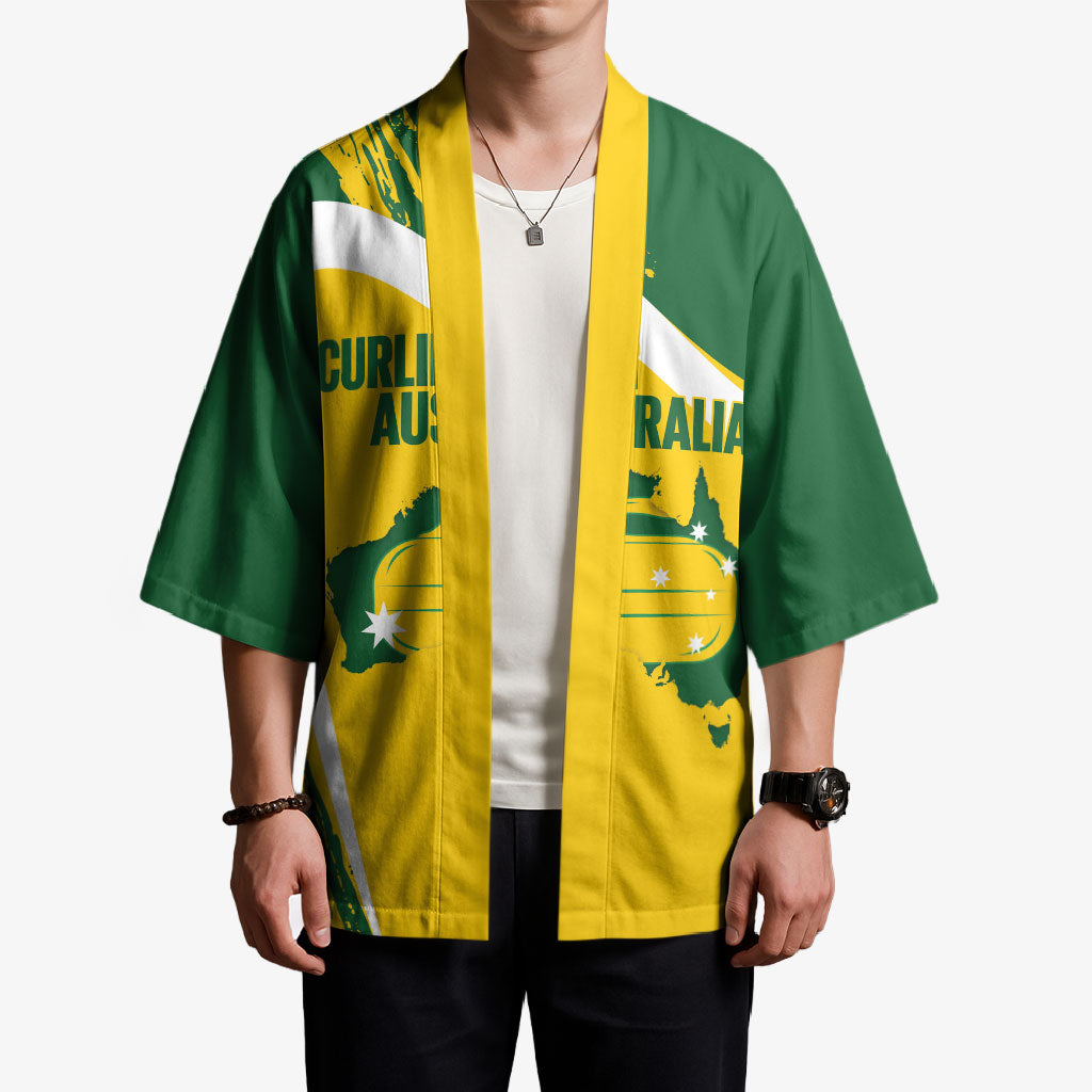Australia Curling Personalised Kimono Aussie Map Grunge Curve Style