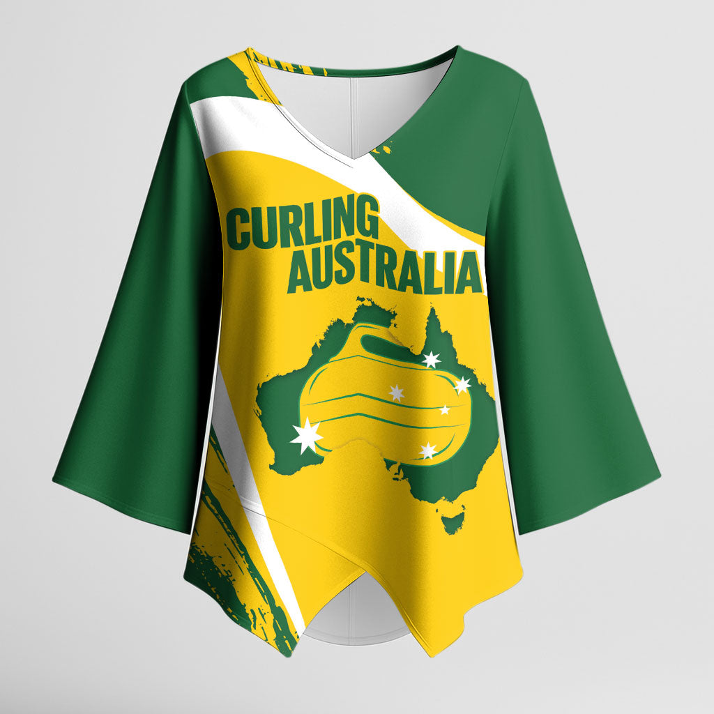 Australia Curling Personalised Kimono Sleeve Blouse Aussie Map Grunge Curve Style