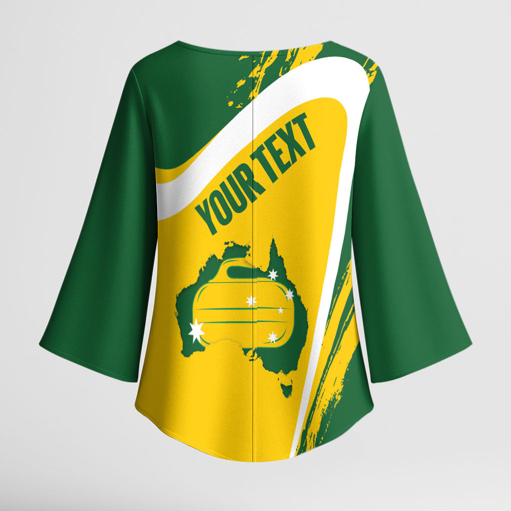 Australia Curling Personalised Kimono Sleeve Blouse Aussie Map Grunge Curve Style