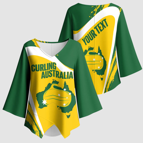 Australia Curling Personalised Kimono Sleeve Blouse Aussie Map Grunge Curve Style