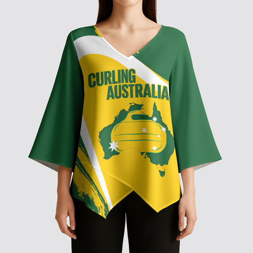 Australia Curling Personalised Kimono Sleeve Blouse Aussie Map Grunge Curve Style
