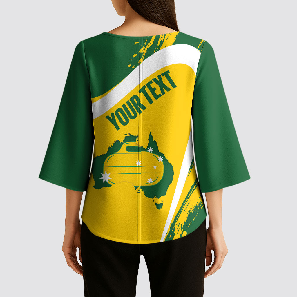 Australia Curling Personalised Kimono Sleeve Blouse Aussie Map Grunge Curve Style