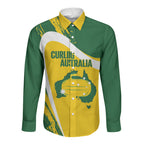 Australia Curling Personalised Long Sleeve Button Shirt Aussie Map Grunge Curve Style