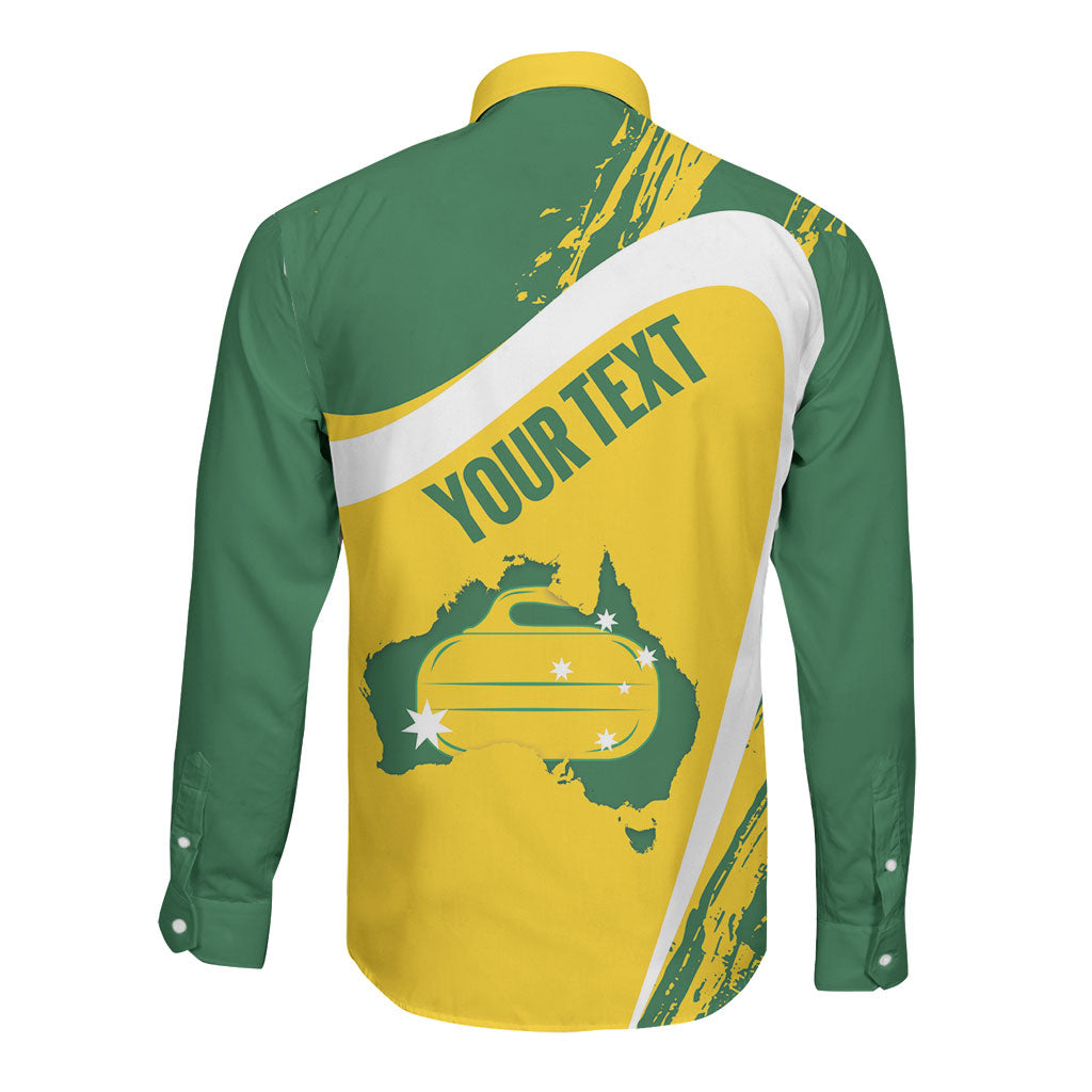 Australia Curling Personalised Long Sleeve Button Shirt Aussie Map Grunge Curve Style