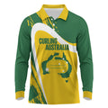 Australia Curling Personalised Long Sleeve Polo Shirt Aussie Map Grunge Curve Style