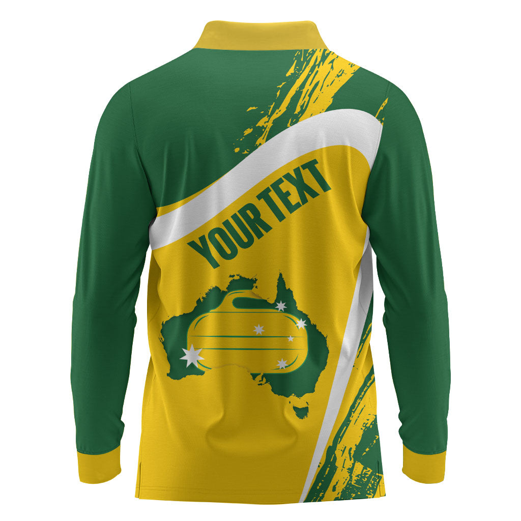 Australia Curling Personalised Long Sleeve Polo Shirt Aussie Map Grunge Curve Style