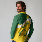 Australia Curling Personalised Long Sleeve Polo Shirt Aussie Map Grunge Curve Style