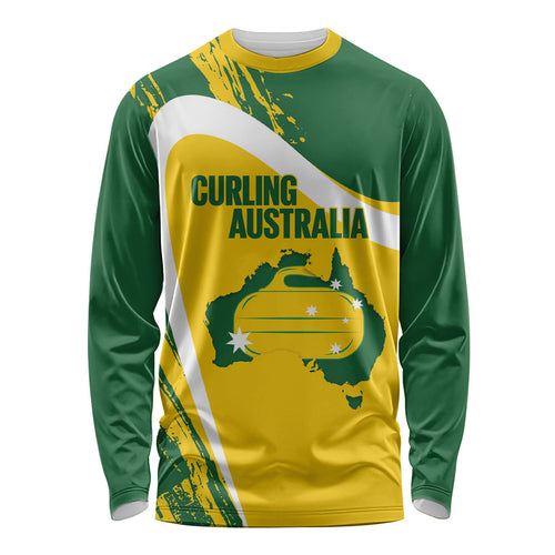Australia Curling Personalised Long Sleeve Shirt Aussie Map Grunge Curve Style