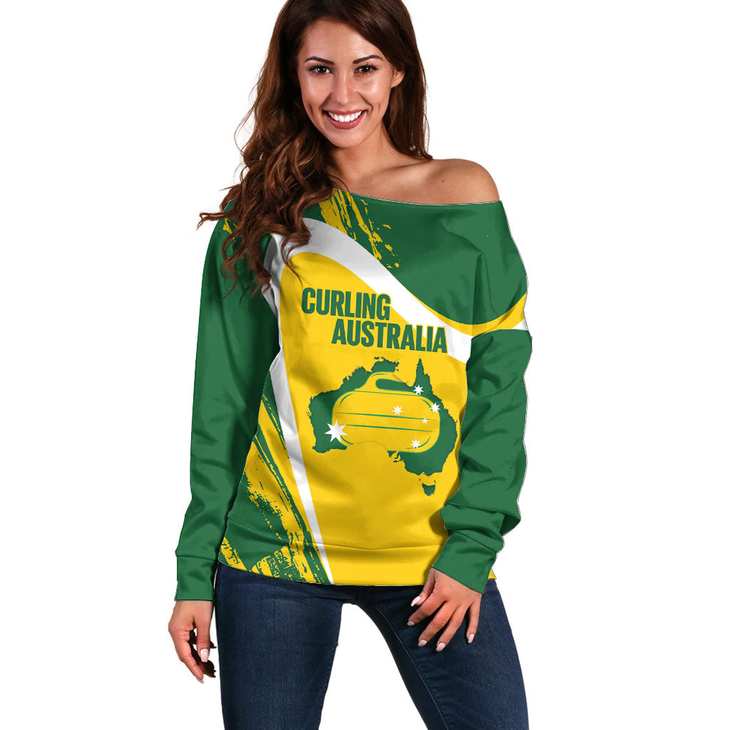 Australia Curling Personalised Off Shoulder Sweater Aussie Map Grunge Curve Style
