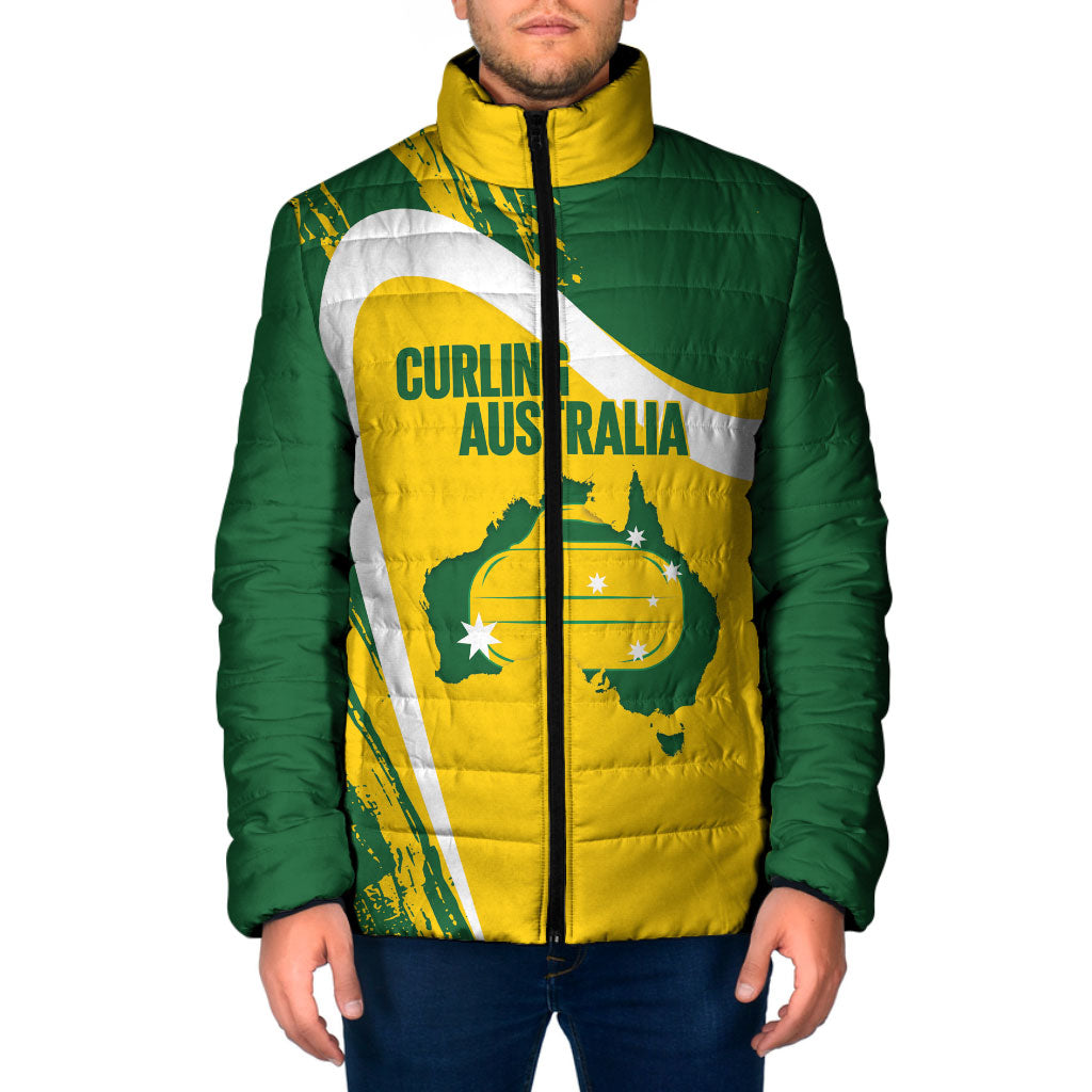 Australia Curling Personalised Padded Jacket Aussie Map Grunge Curve Style