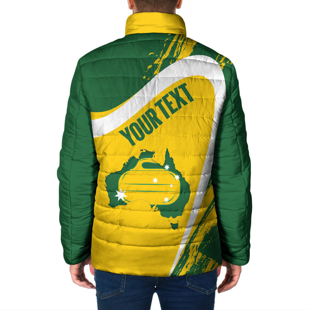 Australia Curling Personalised Padded Jacket Aussie Map Grunge Curve Style