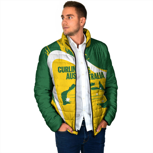 Australia Curling Personalised Padded Jacket Aussie Map Grunge Curve Style