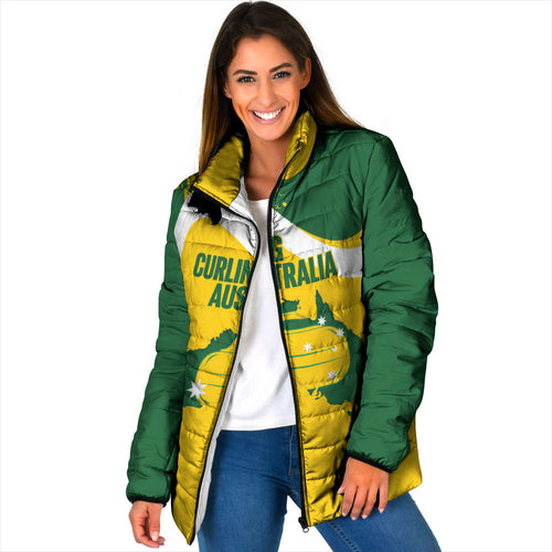 Australia Curling Personalised Padded Jacket Aussie Map Grunge Curve Style