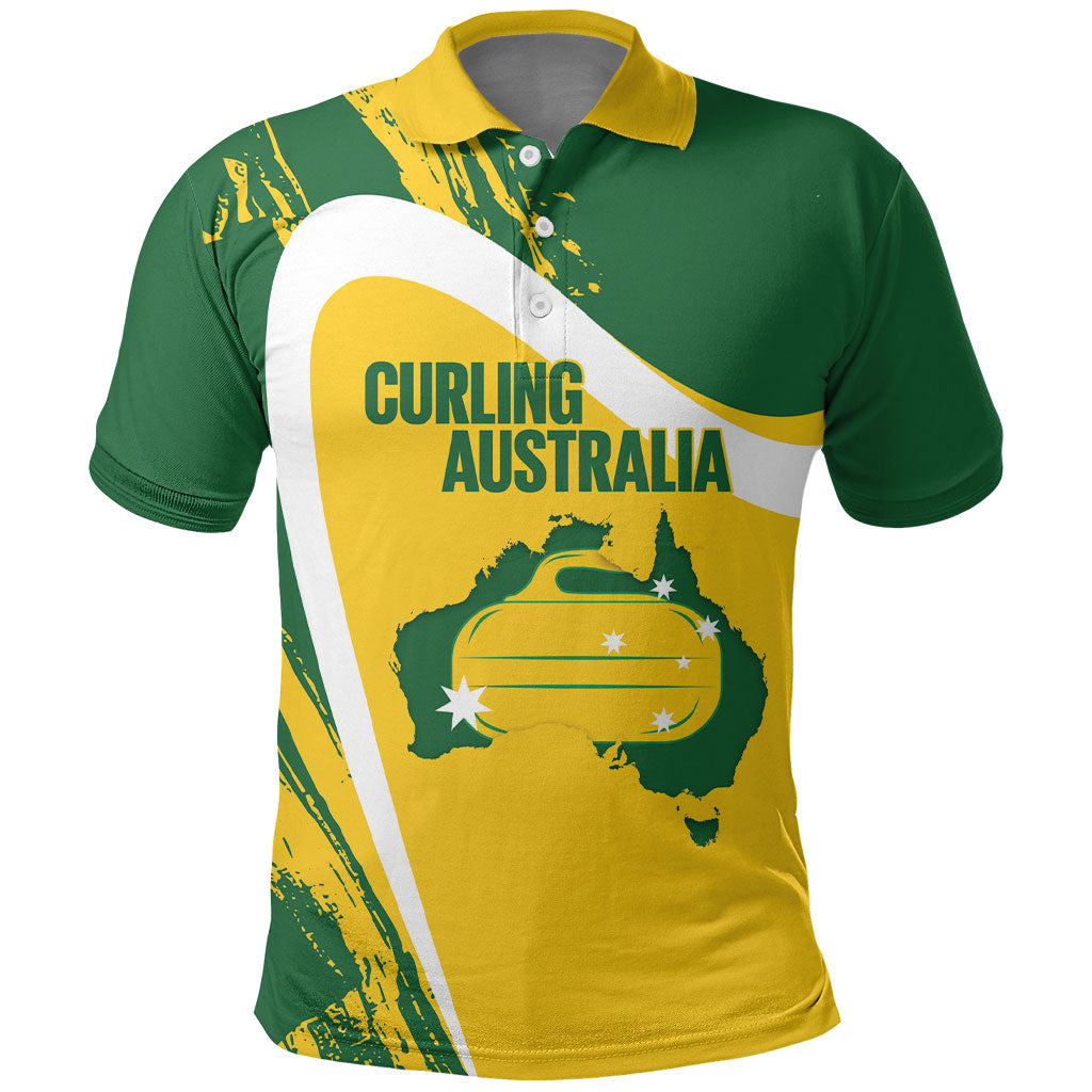 Australia Curling Personalised Polo Shirt Aussie Map Grunge Curve Style