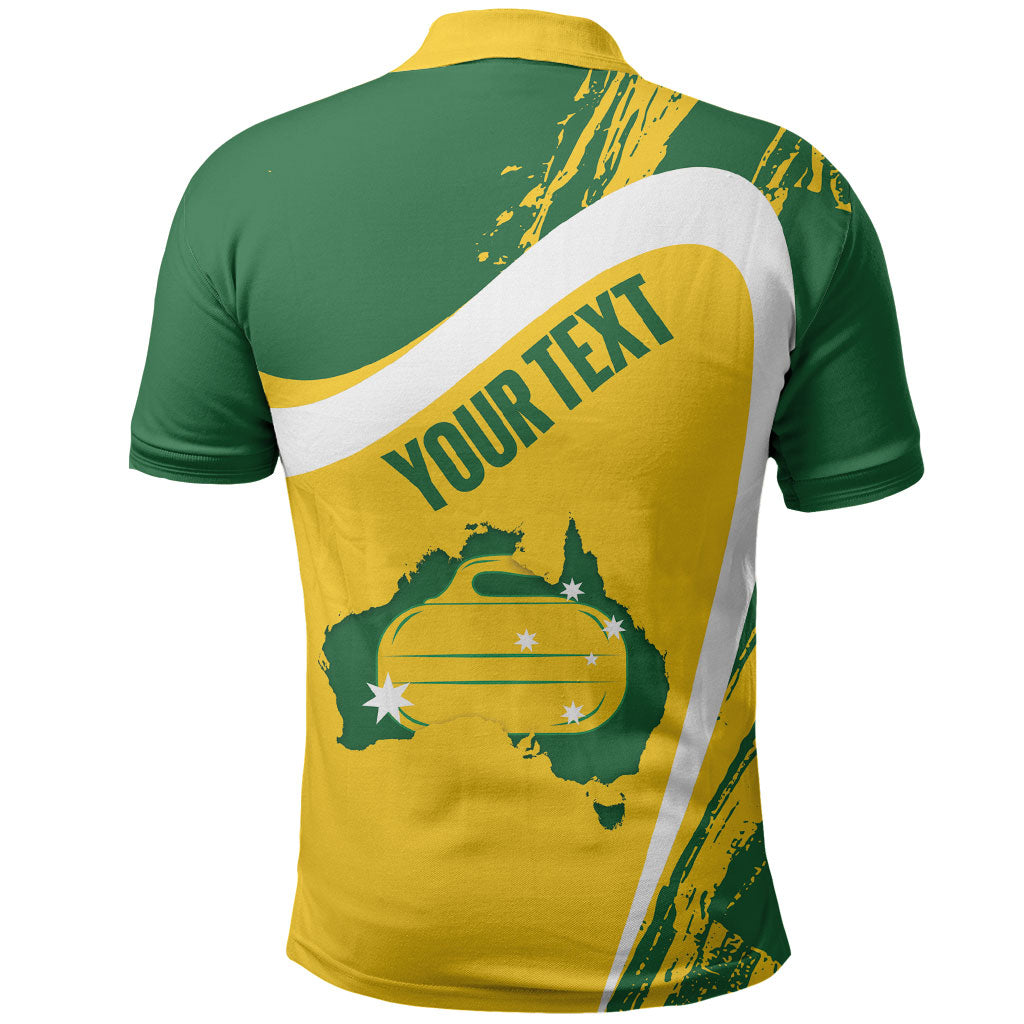 Australia Curling Personalised Polo Shirt Aussie Map Grunge Curve Style