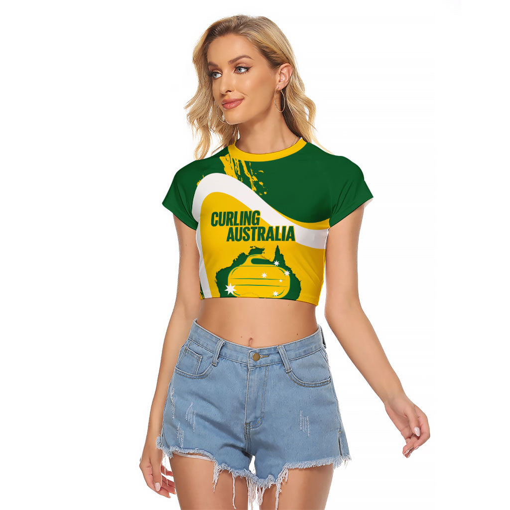 Australia Curling Personalised Raglan Cropped T Shirt Aussie Map Grunge Curve Style