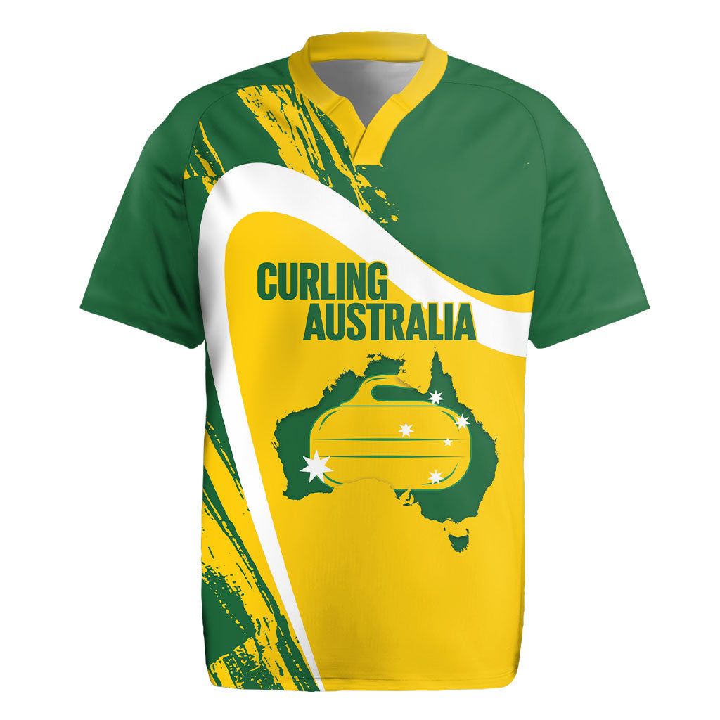 Australia Curling Personalised Rugby Jersey Aussie Map Grunge Curve Style