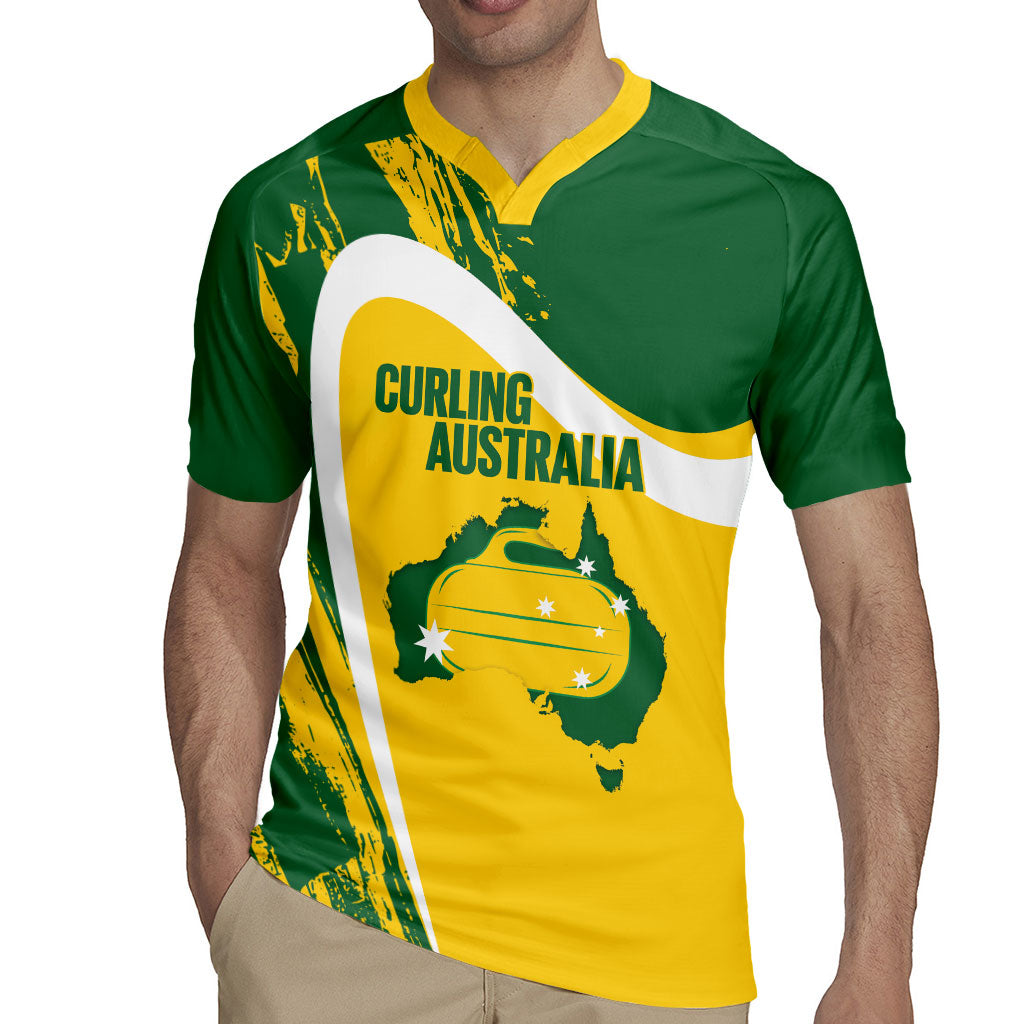 Australia Curling Personalised Rugby Jersey Aussie Map Grunge Curve Style
