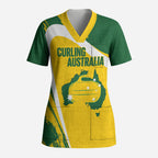 Australia Curling Personalised Scrub Top Aussie Map Grunge Curve Style