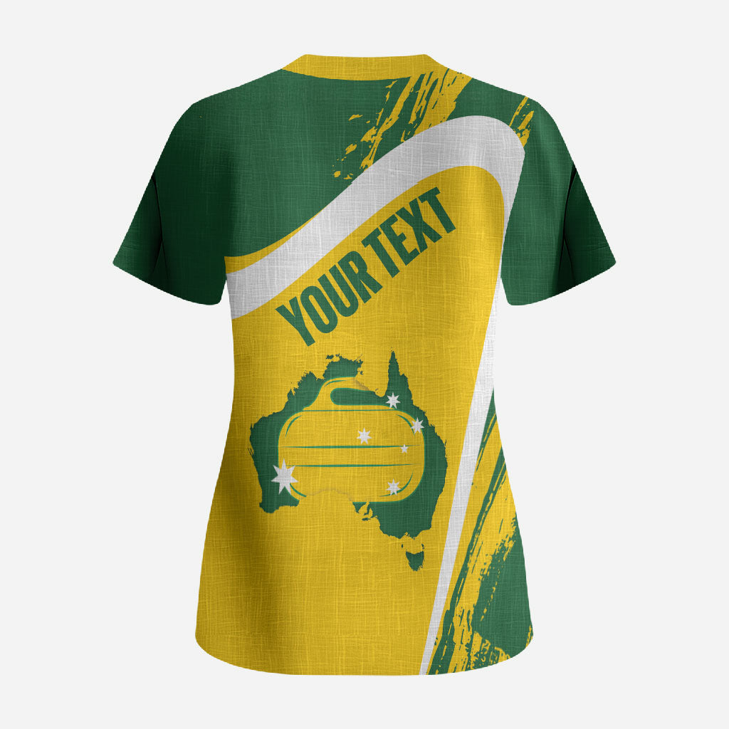 Australia Curling Personalised Scrub Top Aussie Map Grunge Curve Style