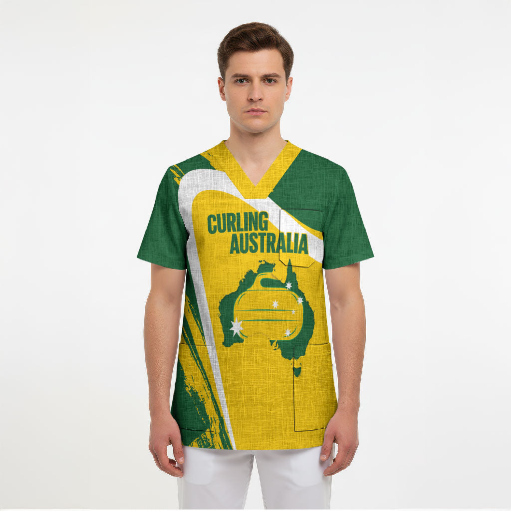 Australia Curling Personalised Scrub Top Aussie Map Grunge Curve Style