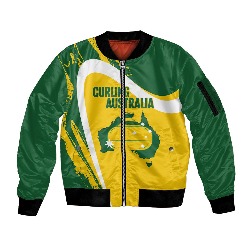 Australia Curling Personalised Sleeve Zip Bomber Jacket Aussie Map Grunge Curve Style