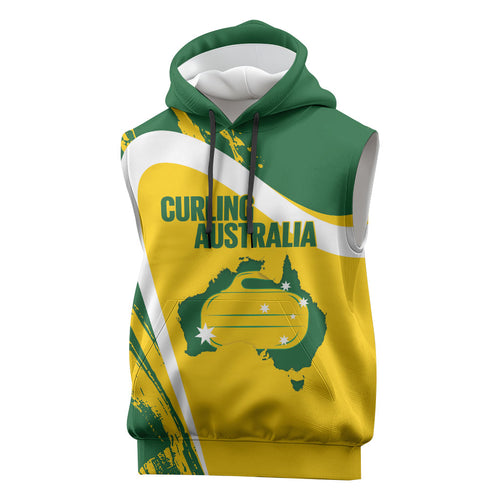 Australia Curling Personalised Sleeveless Hoodie Aussie Map Grunge Curve Style