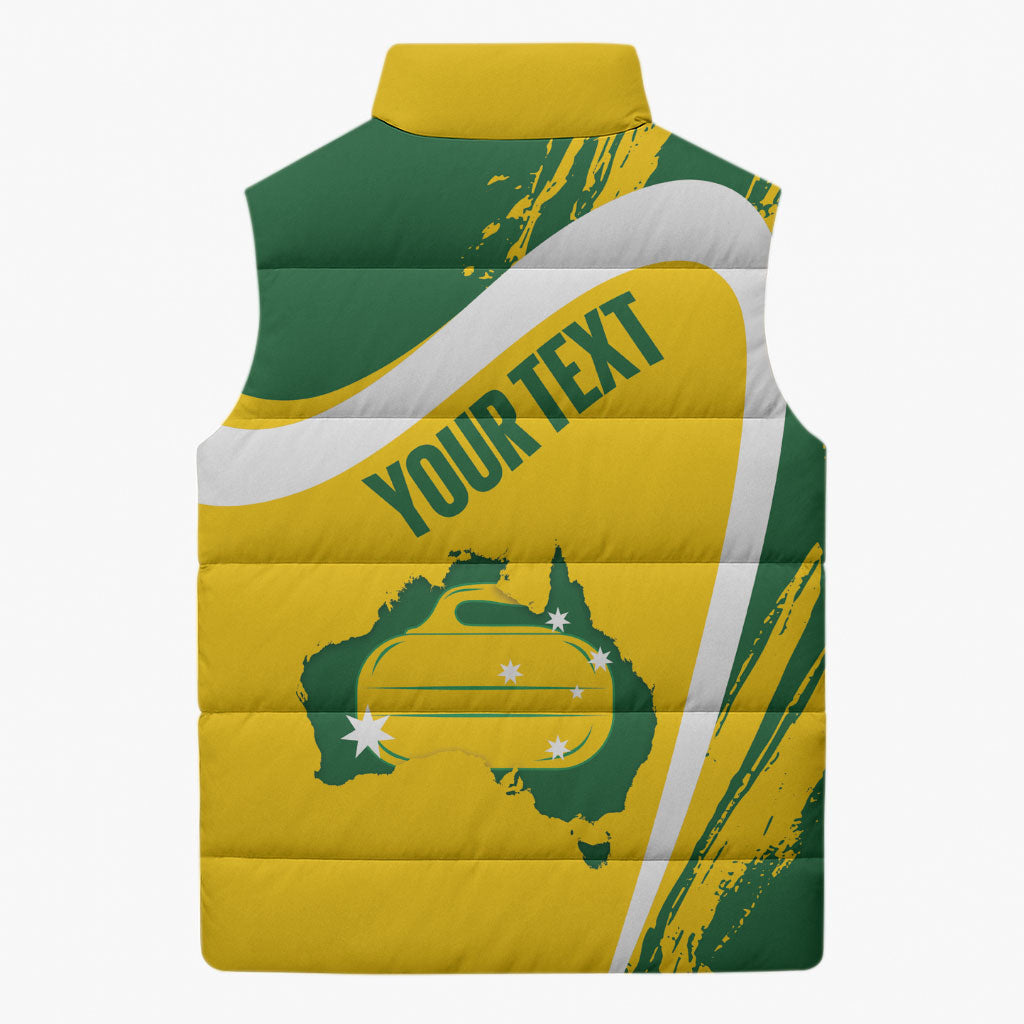 Australia Curling Personalised Sleeveless Puffer Jacket Aussie Map Grunge Curve Style