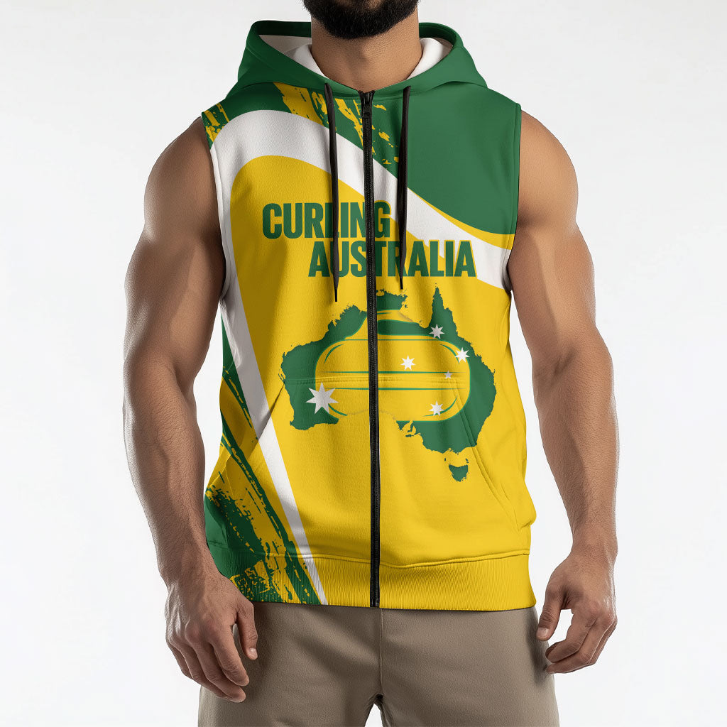Australia Curling Personalised Sleeveless Zip Hoodie Aussie Map Grunge Curve Style