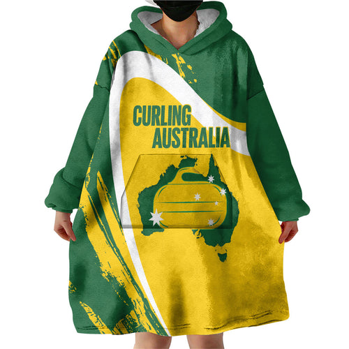 Australia Curling Personalised Wearable Blanket Hoodie Aussie Map Grunge Curve Style