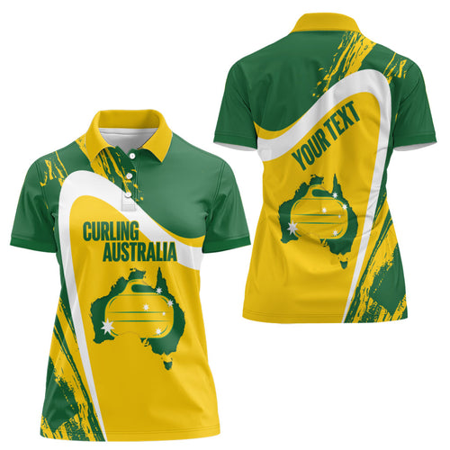 Australia Curling Personalised Women Polo Shirt Aussie Map Grunge Curve Style