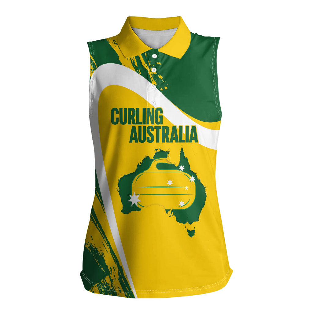 Australia Curling Personalised Women Sleeveless Polo Shirt Aussie Map Grunge Curve Style