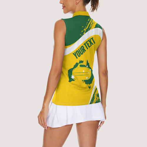 Australia Curling Personalised Women Sleeveless Polo Shirt Aussie Map Grunge Curve Style
