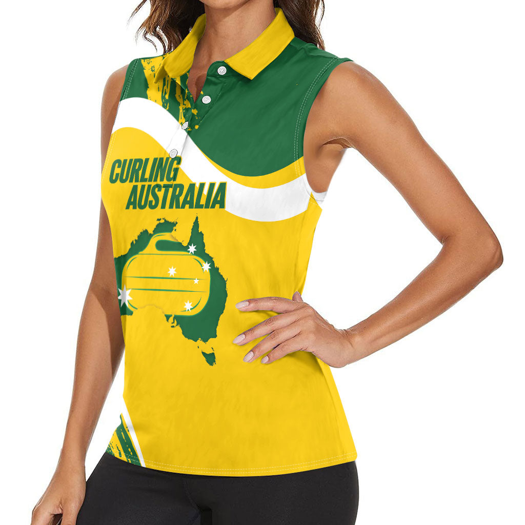 Australia Curling Personalised Women Sleeveless Polo Shirt Aussie Map Grunge Curve Style