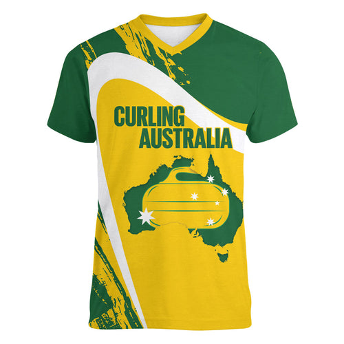 Australia Curling Personalised Women V-Neck T-Shirt Aussie Map Grunge Curve Style
