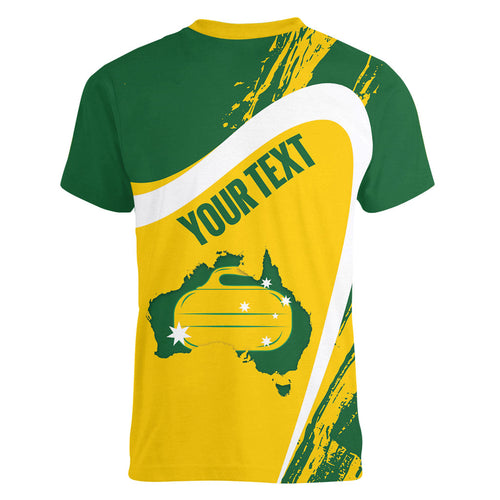 Australia Curling Personalised Women V-Neck T-Shirt Aussie Map Grunge Curve Style