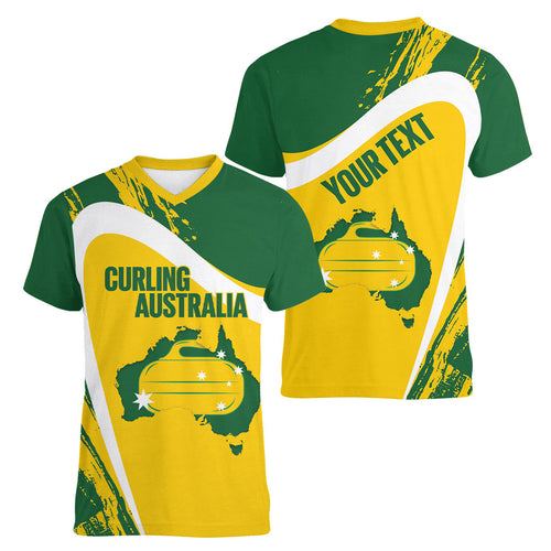 Australia Curling Personalised Women V-Neck T-Shirt Aussie Map Grunge Curve Style