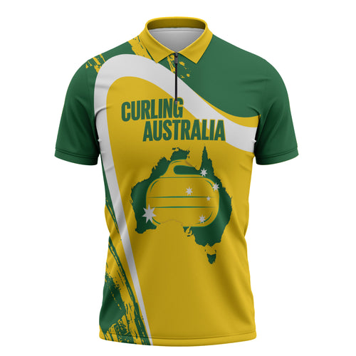 Australia Curling Personalised Zipper Polo Shirt Aussie Map Grunge Curve Style