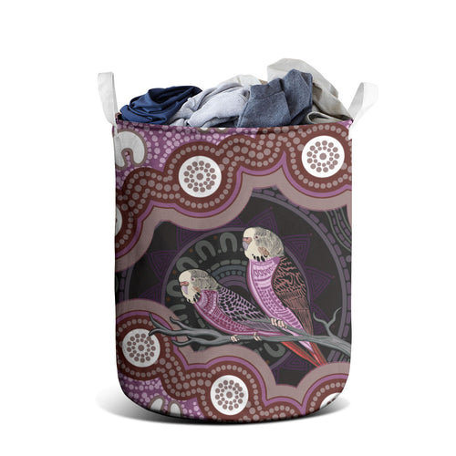 Purple Budgerigar Australia Indigenous Art Laundry Basket