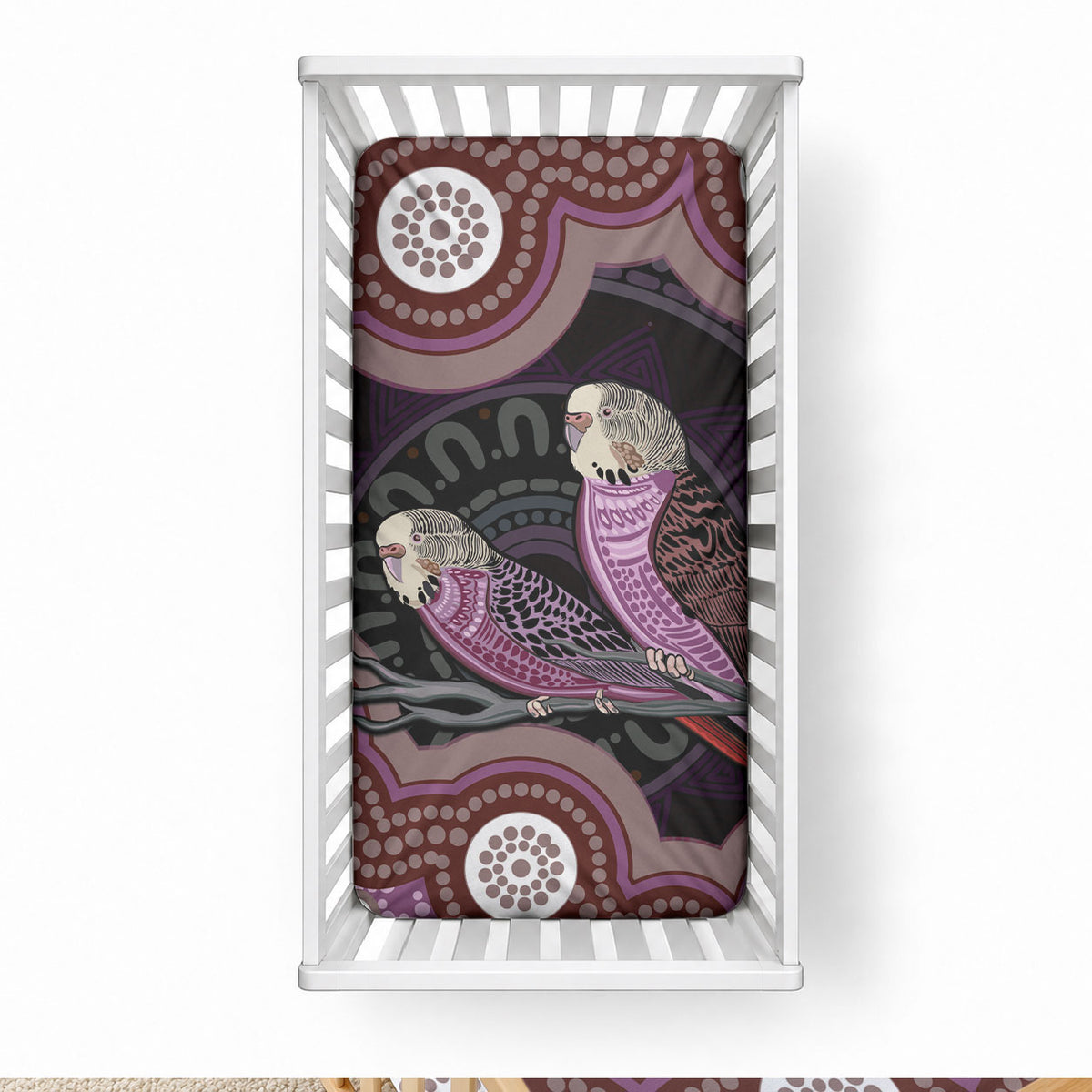 Purple Budgerigar Australia Indigenous Art Baby Bed Cover