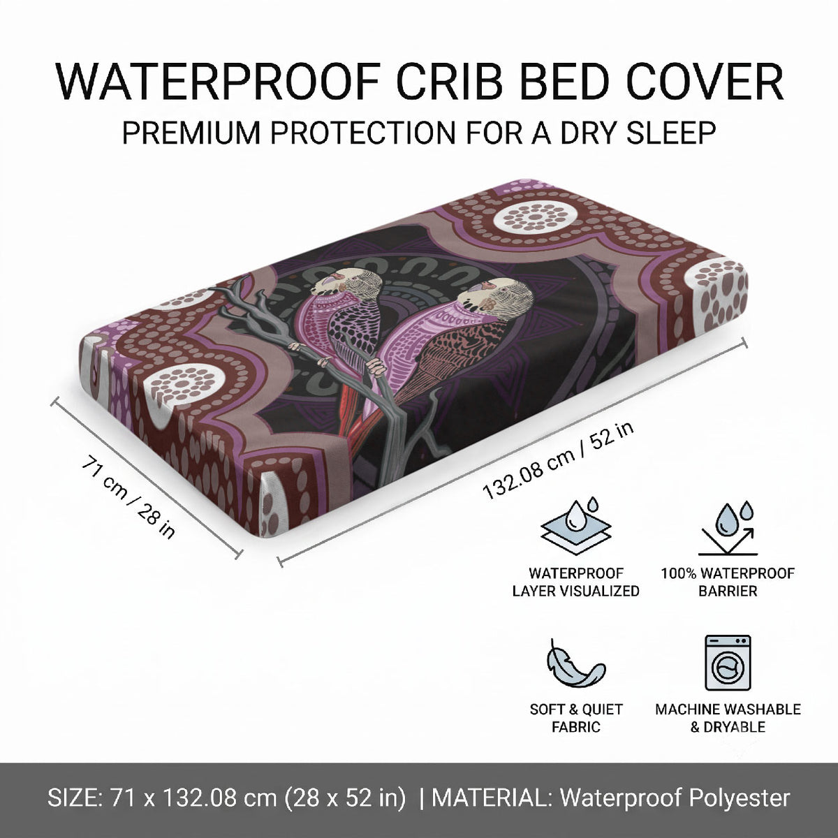 Purple Budgerigar Australia Indigenous Art Baby Bed Cover
