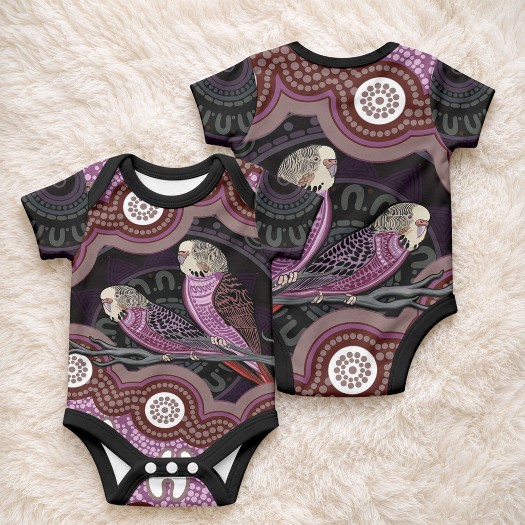 Purple Budgerigar Australia Indigenous Art Baby Onesie