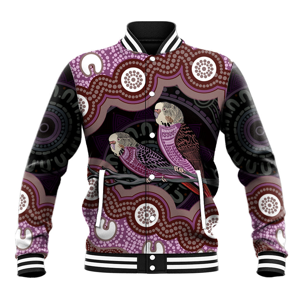 Purple Budgerigar Australia Indigenous Art Baseball Jacket