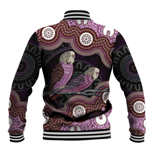 Purple Budgerigar Australia Indigenous Art Baseball Jacket
