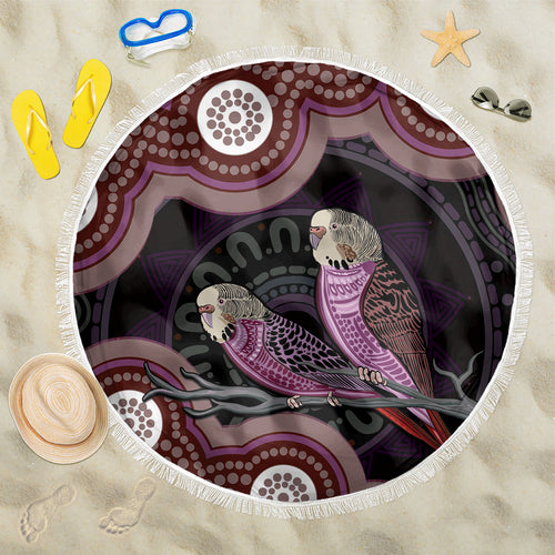 Purple Budgerigar Australia Indigenous Art Beach Blanket
