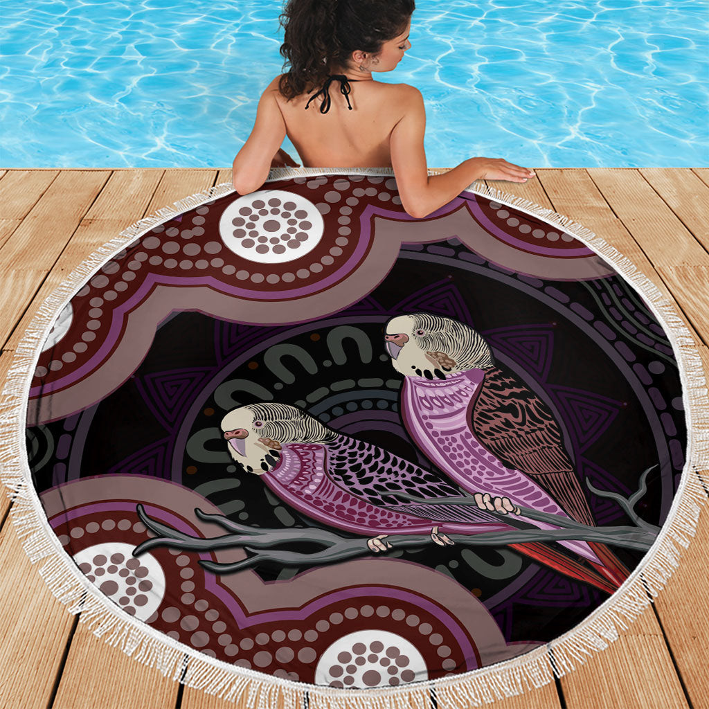 Purple Budgerigar Australia Indigenous Art Beach Blanket